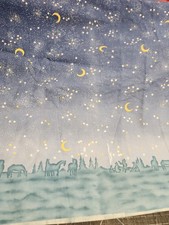 2.50 Yards Sky Treeline Cowboys Campfire Stars Moon 100% Cotton Vintage picture