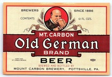 1942 Mt. Carbon Old German Beer Label Pottsville PA picture
