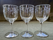 Vintage Sasaki Noritake Bamboo Etched Wine Glasses Goblets Set of 3 MCM picture