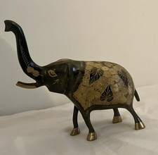 Vintage Handcrafted Brass Metal Elephant With Engraving Paperweight picture