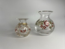 Pair Paşabahçe Beykoz Camları Turkish Hand Painted Glass Vases Gold Gilt NIB picture