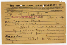 1887 International Ocean Telegraph Co Telegram Magnolia FL Signed Chas B Goodwin picture