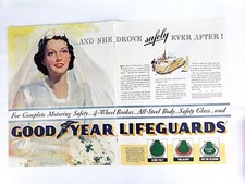 Goodyear Tire Vintage Art Print Ad 1938 Bride And She Drove Safely Ever After  picture