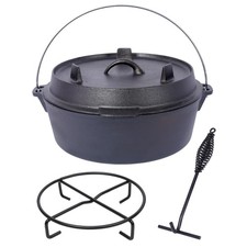 12Qt Cast Iron Dutch Oven, Pre-Seasoned w/Skillet Lid & Pot Rack picture