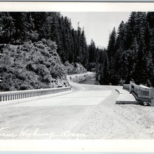 c1950s Santiam Highway Oregon RPPC Concrete Bridge Forest Mountain Road Postcard picture