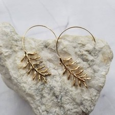 Gold Botanical Leaf Hoop Earrings picture