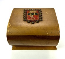 1950s  VTG Handmade Wooden Cigarette Box Case Angers Crest, Holds 21 Cigarettes picture