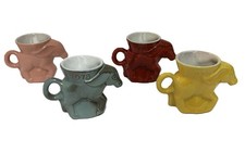 Frankoma Democratic Donkey Mugs Red Blue Yellow Rose Lot of 4 VTG picture