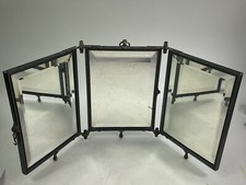 Antique Tri Fold Hanging Shaving Mirror Silver Metal Beveled Glass Superb Europe picture