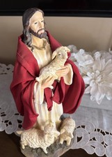 Jesus Christ Statue.Holding a Lamb,With Sheep@ HIS Feet.Red Cloth Robe off or on picture