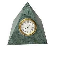 Vintage Leeman Designs Genuine Marble Pyramid Clock - Paperweight- WORKING picture