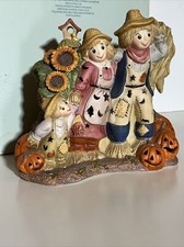 PartyLite Scarecrow Family w/ Pumpkins Tealight Holder Autumn Fall Decor #P7323 picture