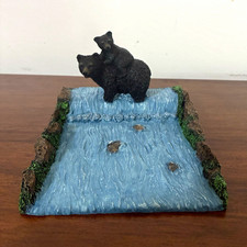 Bear Figurine Collectible - Two Bears on Waterfall River Scene Base picture