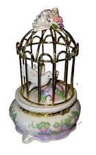 Beautiful Vintage Ceramic 2 Doves In Bird Cage Trinket Jewelry Box  picture