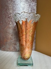 Vintage Salvatore Polizzi ? Carved Art Glass & Copper/Gold Leaf Art Deco Vase picture