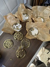 Vtg NOS Mid-Century 3.5” Solid Brass Chinoiserie Drawer Pull Door Knocker 12 Set picture