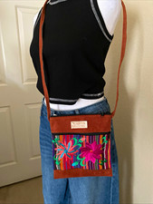 Panajachel Handmade Guatemalan Embroidered Floral Textile Crossbody suede boho picture