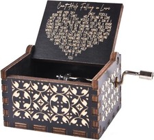 Can't Help Falling in Love Wood Music Box, Antique Engraved Musical Boxes Cas... picture