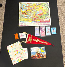 Vintage 1975 Walt Disney World Memorabilia Lot Magic Kingdom Map Pennant Booklet picture