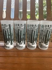 Vtg Hartwick Pines Michigan Souvenir Frosted Drinking Glasses Tumbler Lot of 4 picture