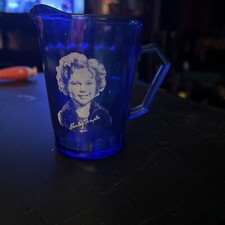 Vintage Shirley Temple Blue Glass Pitcher 4.4 inch Collectible picture