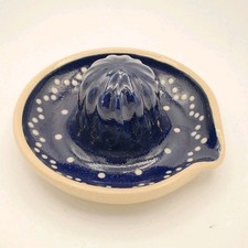 VTG Echt Burgeler German Handmade Pottery Manual Juicer, Blue With White Spots  picture