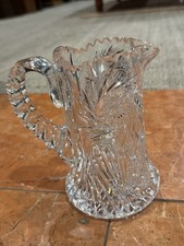 ANTIQUE AMERICAN BRILLIANT ABP CUT GLASS SYRUP PITCHER STAR DAVID HOBSTAR EUC picture