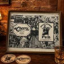 Vintage 1987 Cheers Bull & Finch Pub Framed Placemat Boston Memorabilia 14x11 picture