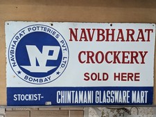 Vintage Double Sided Porcelain Enamel Sign Navbharat Potteries Crockery Board picture