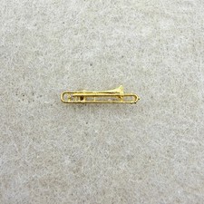 Vintage Gold Tone Miniature Brass Slide Trombone Musical Instrument Lapel Pin picture