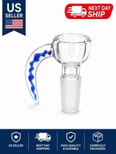 14mm BLUE Horned 7-Hole Built in Screen Thick  Glass Slide Bowl Piece picture