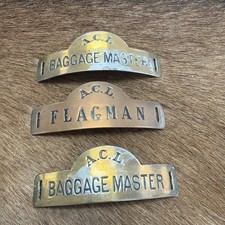 3 Vtg Atlantic Coast Line ACL Railroad Baggage Master Hat Badge Nickel Gold Tone picture