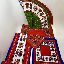 VTG 26pc “Kolf” Austria Table Linen Set 1960’s Folk Art Multicolor Thick Cotton picture
