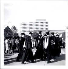 Faculty & Graduates at 1966 University Ceremony, Vintage B&W Snapshot Photo picture