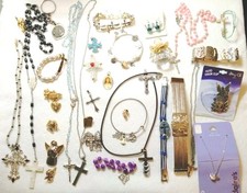 Vintage Catholic Lot Of Medals Pendants Necklace Rosary Jewelry Angel  picture