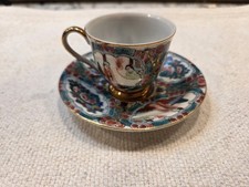 Antique Chinese Export Hand Painted Rose Medallion Demitasse Cup & Saucer picture