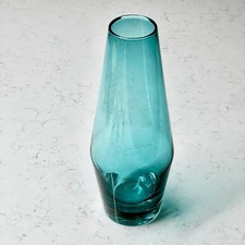 MCM RIIHIMAKI LASI OY Vase FINLAND Aqua Blue 10 in Art Glass Original Label Vtg picture