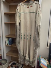 Native American Vintage Handmade Beaded Buckskin Leather Dress Kewa Pueblo  picture