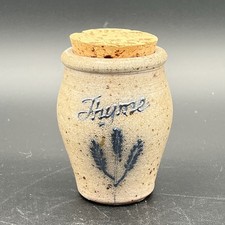Vtg Rockdale Union Pottery Spice Jar Thyme Stoneware Blue Salt Glaze 1988 picture
