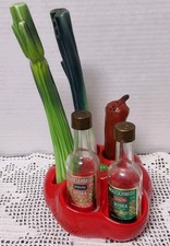 Vtg Wolfschmidt Vodka Vegetable Barware Shakers W/Caddy Set Japan Promo 6pc picture