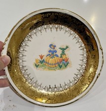 Vintage Paden City Pottery Co 22 KT Gold Encrusted Plate girl with bonnet, USA picture