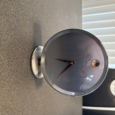 Movado Brushed Modern Silver Desk Clock German Quartz, Heavy No Case picture