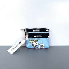 LeSportsac x Peanuts Snoopy Blue 2-Zip Coin Purse Wristlet Pouch NWT picture