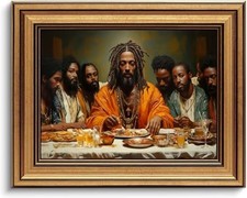 Kabcod Vintage Gold Framed Black Jesus Canvas Wall Art African American The L... picture