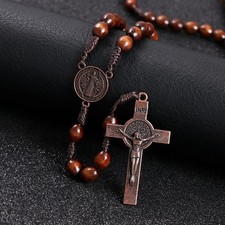 Christ Jesus Wooden Beads 8Mm Rosary Bead Cross Car Pendant Woven Rope Chain Nec picture
