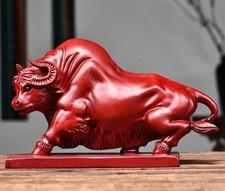 Natural Rosewood Carved Bull Statue Decor Sculpture Art Figurine Carving picture
