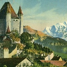 Thun Switzerland Alps Postcard Castle Cow Schloss mit Bluemillsalp 3669m v827 picture