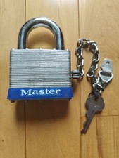 Master Lock No. 19 Padlock w/ Key and Chain Vintage picture