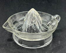 Vintage Hazel Atlas Criss Cross Clear Glass Citrus Juicer Reamer Plaid Handle picture