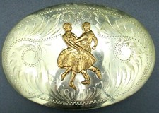 COMSTOCK SILVERSMITHS Swing & Square Dancing Hand Made & Engvd Belt Buckle picture